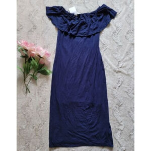 Velvet Torch Navy Blue Ruffle Collar Maxi Dress NWT Size S